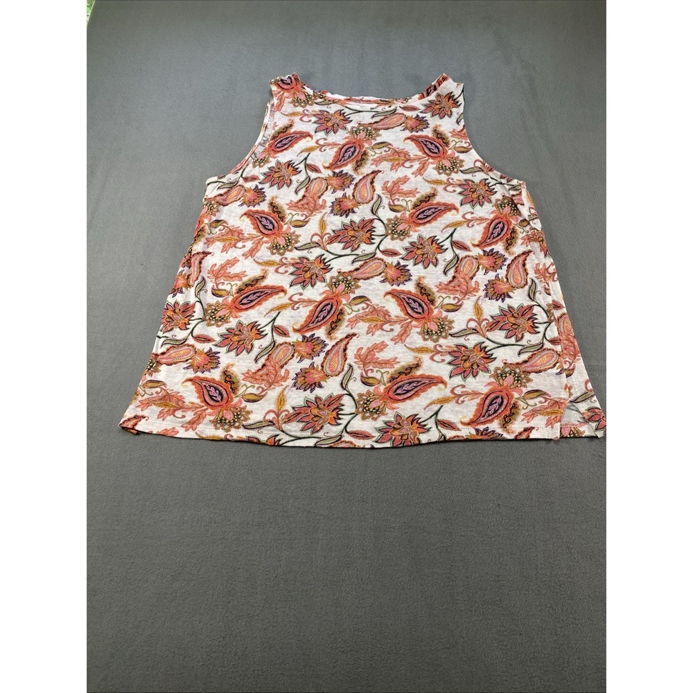 J. Jill Linen Sleeveless Blouse Paisley Coral Beige Flared Size Large